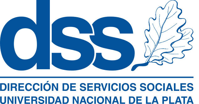 Identidad de la dirección de servicios sociales UNLP. Siglas acompañadas de un pictograma de la hoja de roble.